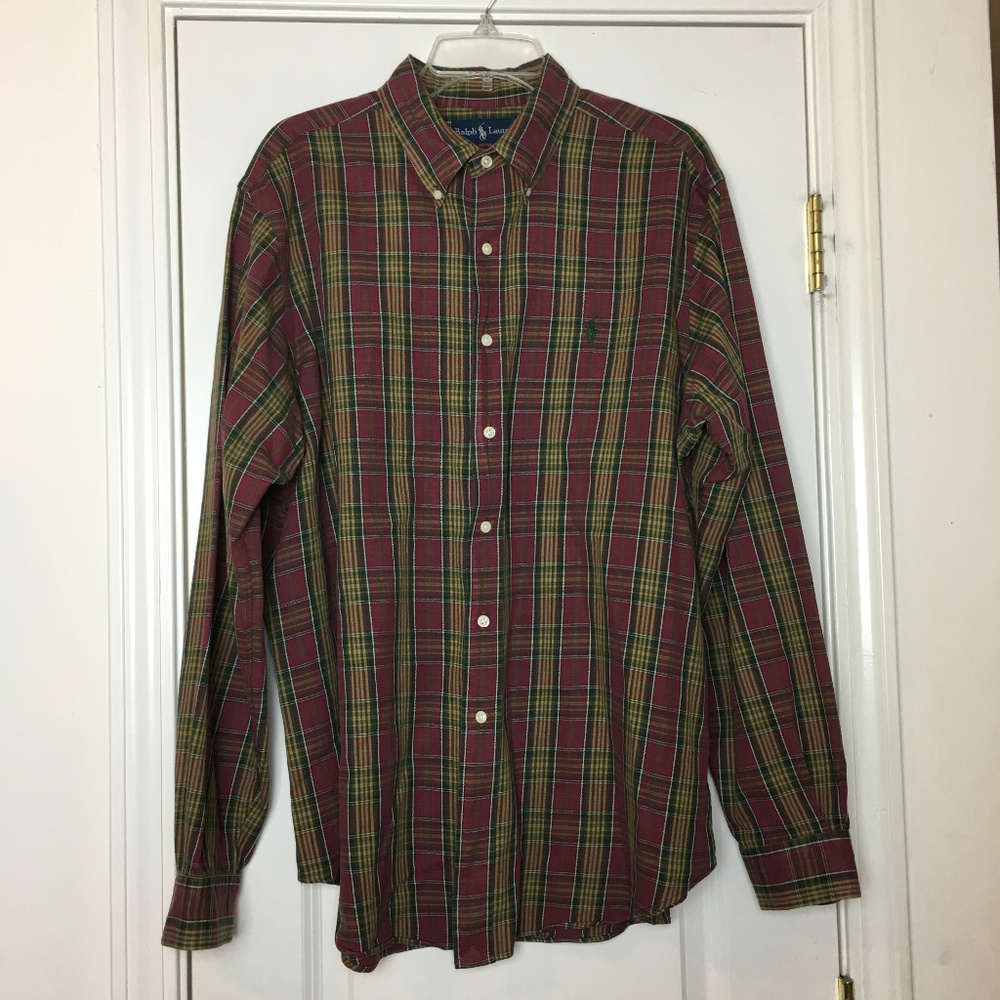 RALPH LAUREN Classic Fit Men’s Plaid Shirt XL Button Down Cotton
